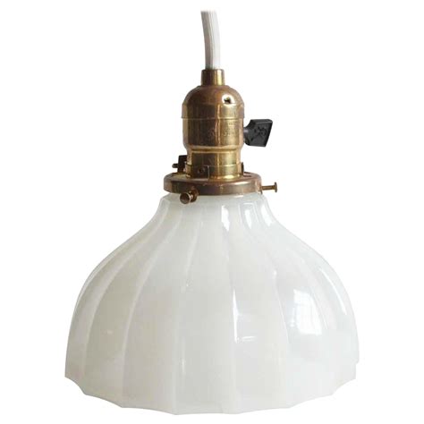 1920s Pendant Light Schoolhouse White Milk Glass Globe with Brass ...