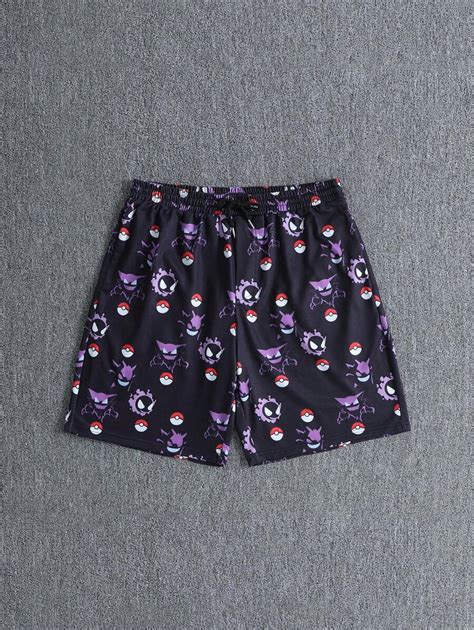 pokemon Men's Cartoon Print Drawstring Waist Loose Casual Shorts ...