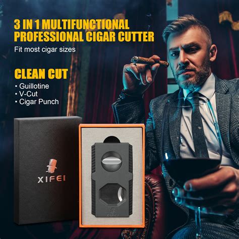 XIFEI Cigar Cutter V-Cut Guillotine 3 in 1 Straight Cut V Cutter with