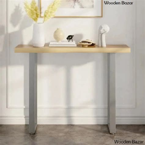 Modern Natural & Silver Live Edge Console Table Wooden Top & Stainless ...