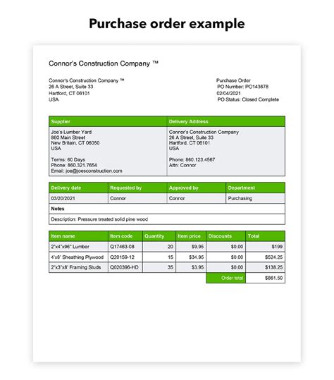 Image result for QuickBooks Purchase Order Example