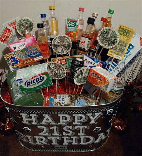 21st Birthday Gift Basket with Liquor and Candy