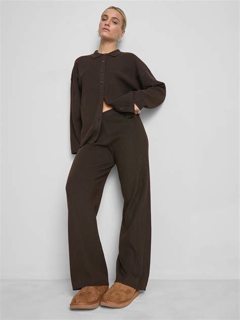 Womens Chocolate Relaxed Ribbed Straight Leg Trousers | Primark