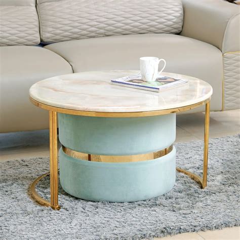 Buy Vegas Faux Marble Top Coffee Table with Pouffe - Gold from Home ...