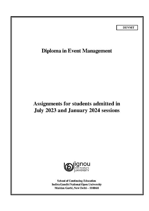 Devmt Assignments - 2023-24 - DEVMT Diploma in Event Management ...