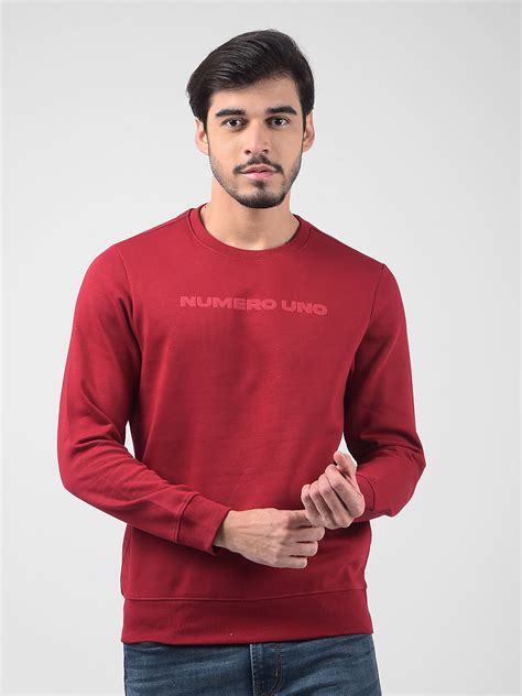 Buy Men's Red Round Neck Brushed Fleece Sweatshirt Online | Numero Uno
