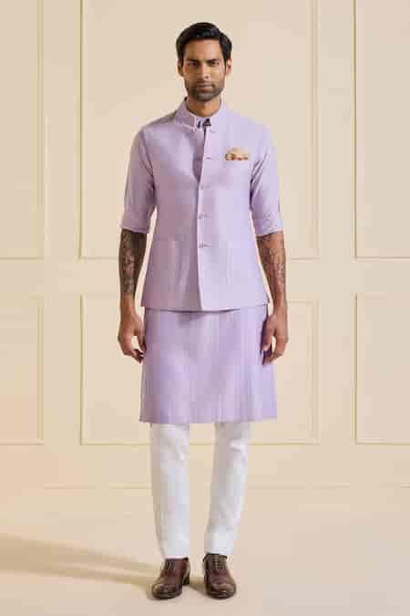 Buy Raghavendra Rathore Jodhpur Bespoke Lavender Eclat Nehru Jacket Set ...