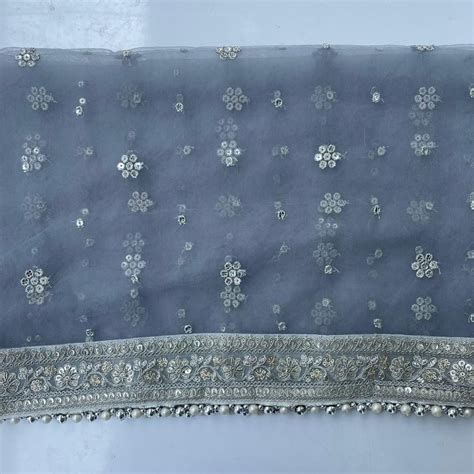 Bridal Tara Grey Silver Embroidered Net Sequin Dupatta – anokherang
