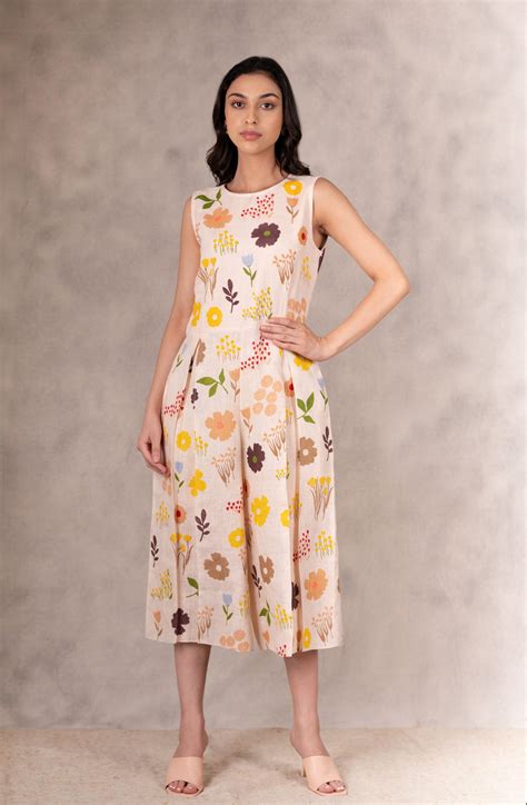 Floral Print Linen Jumpsuit With Organza Jacket In Peach – ARCVSH by ...