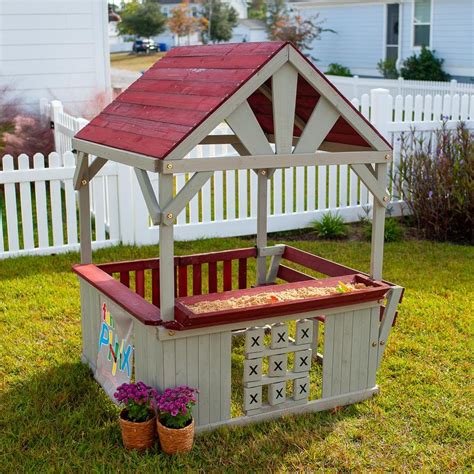 Buy Hangout Hut, Kids Outdoor Wooden Playhouse with Sandbox and Tic Tac ...