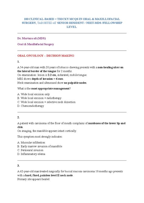 100 Tricky MCQs in Oral Maxillofacial Surgery for Senior Residents ...