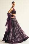 Buy Purple Tulle Sequins, Embroidery Halter Neck Floral Lehenga Set For ...