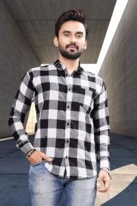 GUNJA FASHION Men Checkered Casual Black, White Shirt - Buy GUNJA ...
