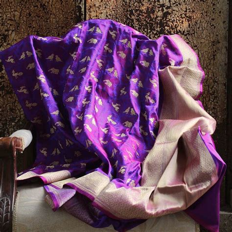 Magenta-Purple Pure Katan Silk Banarasi Handloom Dupatta - Tilfi