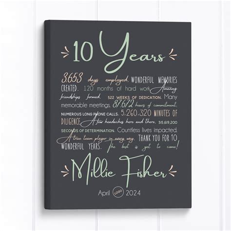 Personalized Work Anniversary Canvas Sign: Employee Appreciation Gift