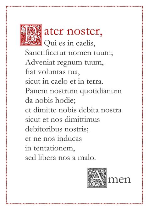 Pater Noster (our Father) Latin Catholic Prayer Card / Printable A4 ...