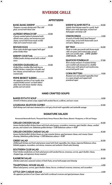 Riverside Grille - Menus - Riverside Grille