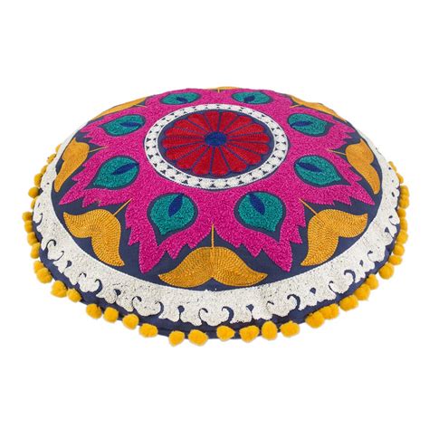 Buy Chumbak Petals Embroidered Round Cotton Cushion Cover (Standard ...
