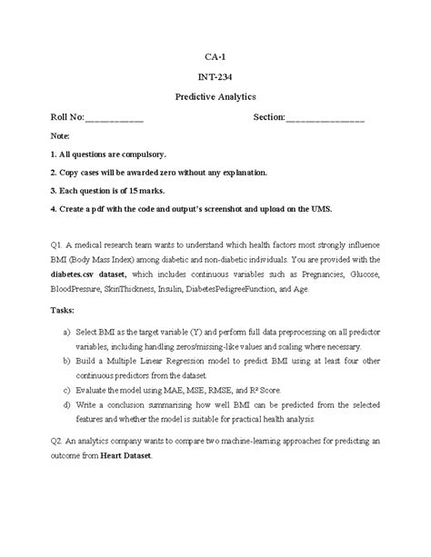 K23BE Predictive Analytics Roll Note: Case Study & Questions - Studocu