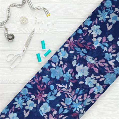 Blue And Purple Floral Pattern Screen Print Georgette Fabric (Bulk ...