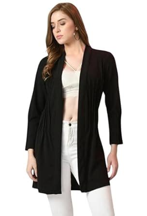 Buy IUGA Women’s Long Shrug – Front Open Casual Wear Black at Amazon.in