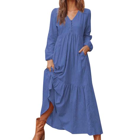 Lroplie Maxi Dresses for Women 2024 Casual Autumn Button Cotton Retro ...