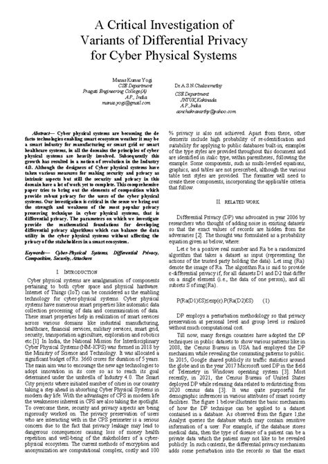 A Critical Study on Differential Privacy Variants for CPS (CSE) - Studocu