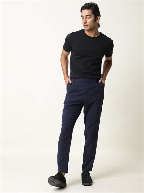 RARE RABBIT Men Navy Blue Slim Fit Cotton Trousers - Price History