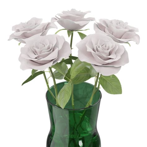흰 장미가 있는 유리 꽃병 | 프리미엄 3D 모델