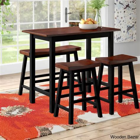 Brockington 4 - Person Counter Height Solid Wood Dining Set | Wooden Bazar