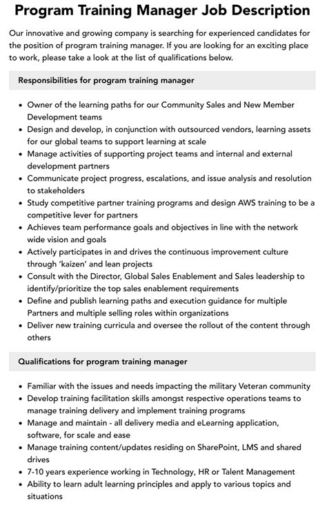 Image result for Training Program Manager Job Description