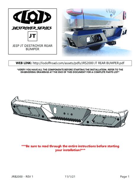 Fillable Online Jeep JT Gladiator Destroyer Rear Bumper Fax Email Print ...
