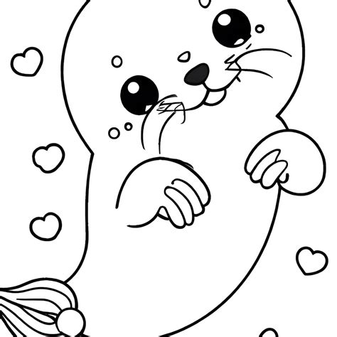 Cute Kawaii Chibi Baby Seal Coloring Page Black and White · Creative ...