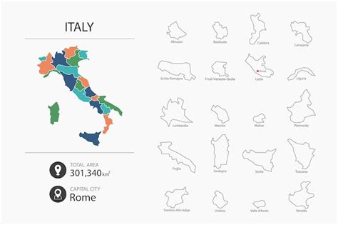 Mapa Włoch ze szczegółową mapą kraju Elementy mapy miast całkowitych ...