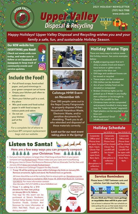 2021 Holiday Newsletter - Upper Valley Disposal Services