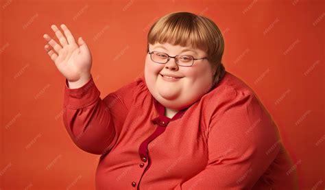 Premium Photo | A young caucasian girl with down syndrome in a red ...