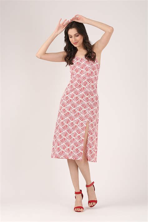 Red Strappy Summer Dress with Slit – Jolene