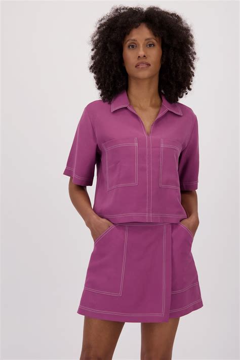 Bordeaux blouse met korte mouwen van Louise | 7119291 | Test-oude-seizoenen | e5