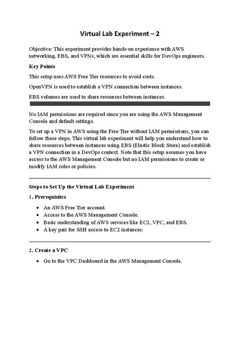 Virtual Lab Experiment 2: AWS Networking & EBS Setup RA2211003010002 ...