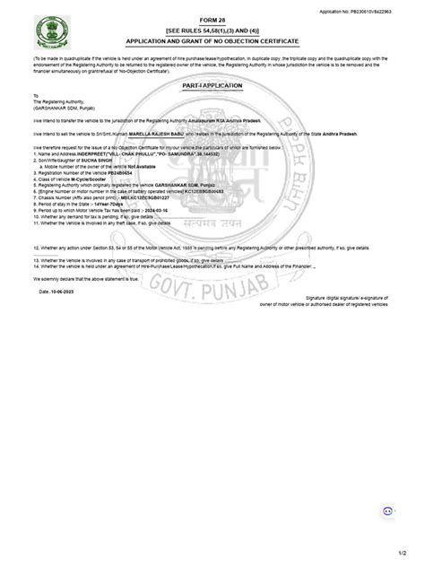 Image result for Form 28 RTO