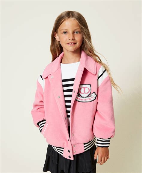 Velour wool cloth bomber jacket Child, Pink | TWINSET Milano