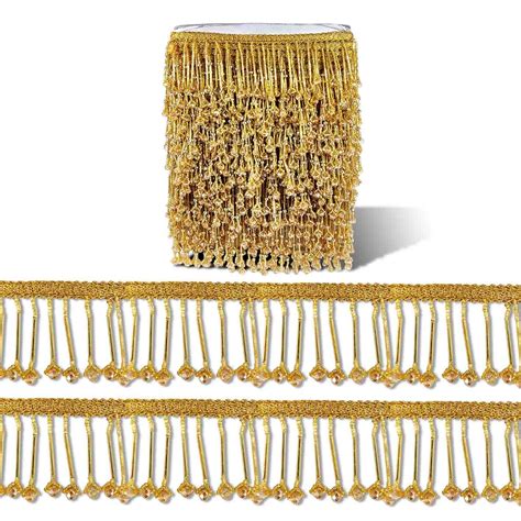Airtick (5.5cm X 3 Mtr) Golden Pipe Latkan Cut Daana Crystal Moti ...
