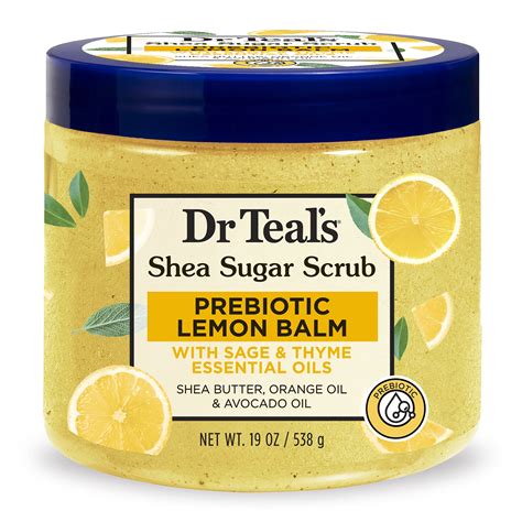 Dr Teal's Shea Sugar Body Scrub with Prebiotic Lemon Balm and Essential ...
