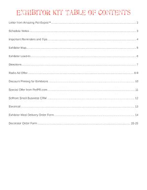 Fillable Online Exhibitor Kit Table of Contents - St. Louis Pet Expo ...