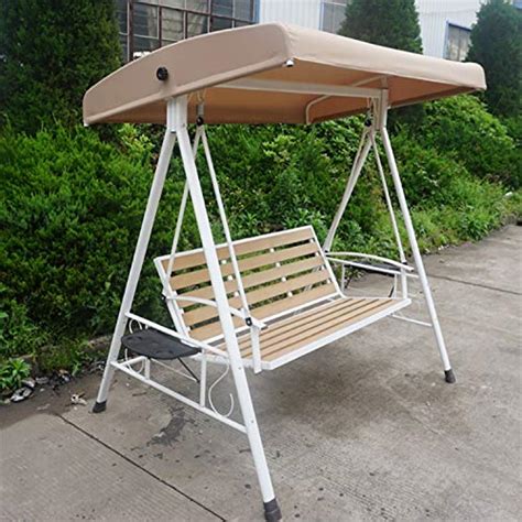 Austin International Iron 3 Seater Garden Canopy Bench Seat Outdoor ...