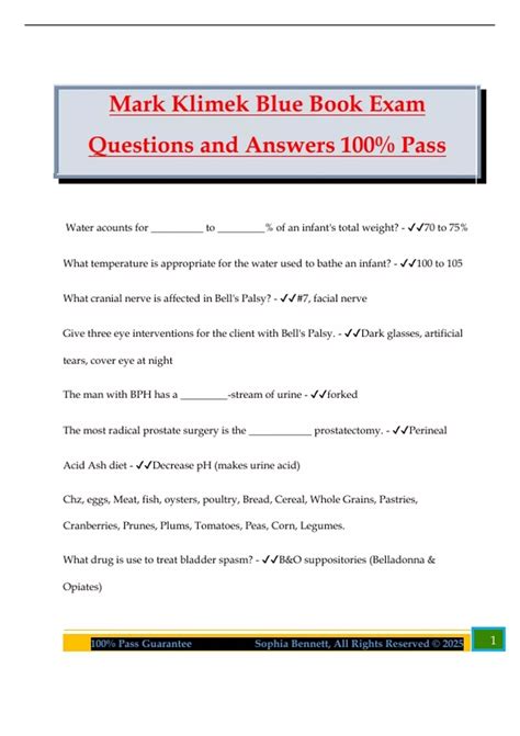 Mark Klimek Blue Book Exam Questions and Answers 100% Pass - Klimek ...