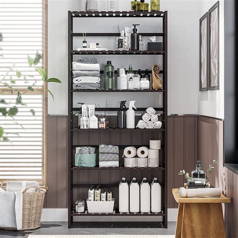 Buy Bamboo Shelf 6 Tier, 64 Inches Height Free Standing Bookshelf Plant ...