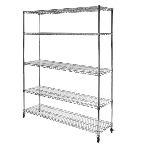 60 x 24 x 72, 5 Tier NSF Steel Wire Shelving Rack with Wheels ...