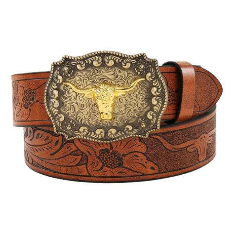 WINDLAND Longhorn Bull Belt Buckle Belt Vintage Western Belt Cowboy ...