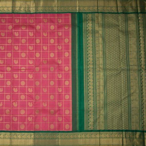 Rose Pink Checked Silk Saree With Green Border – Kumaran Silks